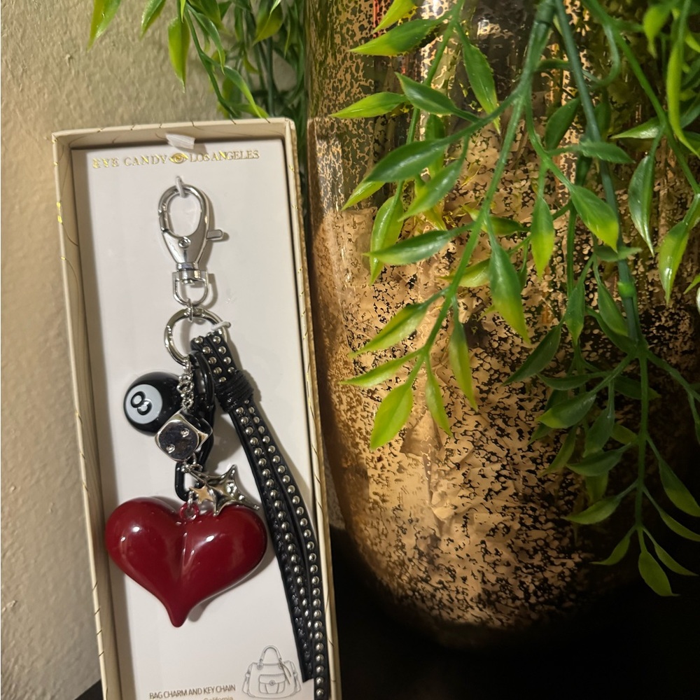 eye candy Red Heart & Black Studded Keychain